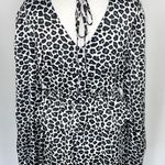 One One Six New Ruffle Bodice Dress V-Neck Long Sleeve Animal Print Black Grey White Photo 15