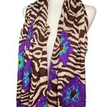 Joan Rivers Womens Wild Poppies Scarf Brown Purple Zebra Pattern A230779 NWT Photo 5