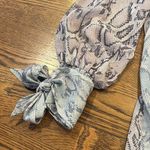 River Island  snakeskin print blue grey flowy sheer blouse w/ties at the wrist,12 Photo 2