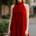 Calvin Klein NWT Red Velvet Mock Neck Tired Dress SZ-6 Photo 0