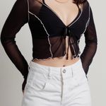 Blue Blush SEE IT ALL SHEER CONTRAST OVERLOCK CROP TOP IN BLACK Photo 3