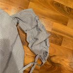 Romeo + Juliet Couture Romeo and Juliet couture off the shoulder pin stripe ruffle sweetheart neck SM Photo 1