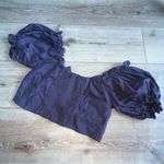 Jen's Pirate Booty  Reality Bites Linen Crop Top Navy Blue Photo 3