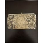 Hobo Clutch Wallet Snakeskin Print Evening Bag Faux Leather Kiss Lock 8.5x4.5" Brown Photo 3