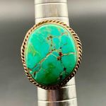 Large Natural Turquoise VTG Navajo Sterling Silver Ring Rope Bezel Size 5.5 Blue Photo 11