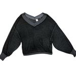 Free People  We The Free South Side Thermal Top Black Waffle Knit Oversized XS Photo 10