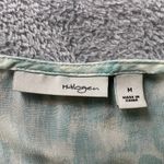 Halogen  100% Silk Ruffle Blouse Womens M Sleeveless Aqua Blue Abstract Print Top Photo 4