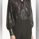 Rebecca Taylor New With Tags  Sheer and Shimmery Black Zebra Print Blouse 0 Photo 0