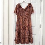 Sundance Silk Elysian Garden Orange Tan Wildflower Floral Print Ruffle Dress 10 Photo 6