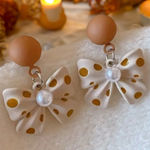 Vintage‎ Style Chic Polka Dot Bow Stud Earrings Tan Photo 0