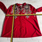 Ulla Popken Blouse Top Women 16/18 Red Scarf Print Paisley Button Up Long Sleeve Photo 1