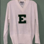 Vintage Cheer Letterman’s Sweater E College Sports Team E Green V Neck sweater Size M Photo 0