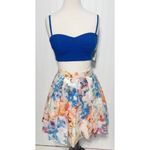AQUA  Bustier Crop Top Pleated Skirt Cutout Mini‎ Dress Marble Print Blue White 6 Photo 15