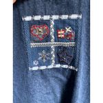 Vintage 90s Embroidered Winter Denim Jumper Dress Medium Folk Cottagecore Granny Blue Photo 2