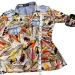 Pastels Clothing Multicolor Feather Blouse with Denim Details Small Red Photo 5