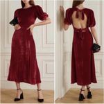 Reformation  Livia Velvet Silk Dress Puff Sleeves Crimson Red Size 0 Photo 4