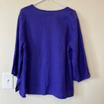 Flax  Crewneck 3/4 Sleeve Linen Boxy Blouse Top Viola Purple/Blue Sz Medium Photo 7