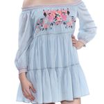 Free People Sunbeams Floral Embroidered Chambray Blue Mini Dress Bohemian Photo 10