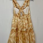 ASOS Luxe Women’s Tiered Ruffle Mini Chiffon Dress Tan Abstract Print Size 6 EUC Photo 5