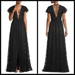 Aidan Mattox 💕💕 Plunging V-Neck Flutter Sleeve Gown Black Burnout Floral 8 NWT Photo 1