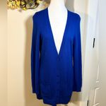 C by BLOOMINGDALES Cashmere Long Line Button Front Sweater w/Pockets Women’s L Blue Size M Photo 9