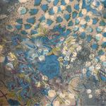 None Long Floral Scarf Dots Blue Textured Floaty Women 41x88 Art-to-Wear Boho Roses‎ Photo 4