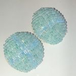 Vintage Light Blue Seed Bead Beaded Round Funky Retro Clip On Earrings Photo 2