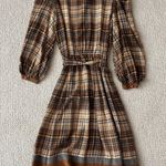 Vintage Silk Brown Checkered Dress Size 6 Photo 2