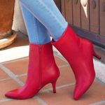 Qupid Women's  Portia Faux Leather Ankle Bootie Size 6.5 Red Photo 3