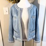 Ness Blue Faux Suede Ribbon Trim Jacket Size Large 💚 Photo 2