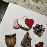 Lot Of 5 Handcrafted Brooch Pins Ladybug, Bird Nest, Apple, Hearts Photo 5
