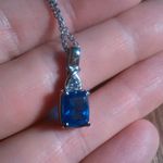 Ceylon Color Quartz and Blue Simulated Diamond Stainless Steel Pendant Necklace Photo 6