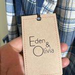 Eden & Olivia  Blue Plaid Button Down Shirt L Long Sleeve Hi-Low Hem Roll Tab NWT Photo 3