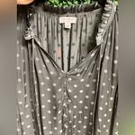 Current Air Anthropologie  - Grey Polka Dot Ruffle Short Sleeve Blouse - Small Photo 5