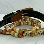 Vintage Wood Beaded Faux Leather Belt Made in Taiwan Small (S) ✨ Brown Photo 1