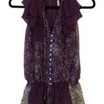 Ark & Co. FLORAL PURPLE SLEEVELESS OPEN BACK PEPLUM V NECK RUFFLE DETAIL TOP S Photo 0