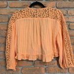American Eagle AE V-Neck Lace Boho Tie-Front Ruffle Trim Cropped Blouse Orange Photo 3