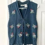 Capacity Petites Vintage 90s Blue Floral Pointelle Knit Button Vest Sweater MP Size M Photo 0