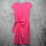 Talbots  Dress Medium Tie Waist Hot Pink Cotton Knit Cap Sleeve Casual Resort Photo 1