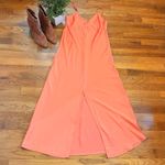 Etam Womens Medium Peach Satin Back Cut out Midi Slip Dress Slit Party Chic Orange Photo 3