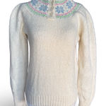Vintage The Eagle’s Eye Fair Isle Shetland Wool Henley Sweater Pastel Pink Cozy White Size M Photo 0