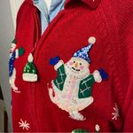 Tiara International Vintage Tiara red zip up ugly Christmas cardigan sweater snowman appliqué 1X Photo 1