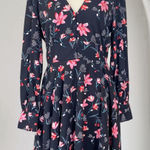 Adelyn Rae Navy Dark Blue Flower Romantic Floral A- Line Midi Dress M Photo 0