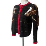 Vintage 80’s Berek Button Down Equestrian Horse Cardigan, Sz M Black Size M Photo 2