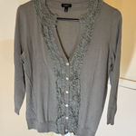 Talbots  EUC Women's Sage Green Ruffle Front Silk Blend Cardigan Sweater Size S Photo 0