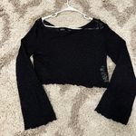 Bershka Shredded Cropped Bell Sleeve Sweater Black Photo 3