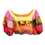 Farm Rio Tiered Top Rainbow Mixed Print Cropped Linen Multicolor Puff Sleeve Sm Photo 1
