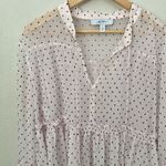 Libby Edelman  | Sheer Ruffle Sleeve Blouse Polka Dot Blush Pink Black | Size XL Photo 2