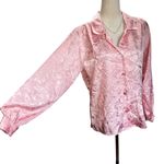 Vintage Laura Mae Pink Satin Baroque Floral Draped Blouse 12 | Silky Retro Glam Photo 4