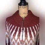 Sundance NWT Wool Blend Maroon White Heavy Knit Pattern Chunky Bomber Sweater M Photo 1